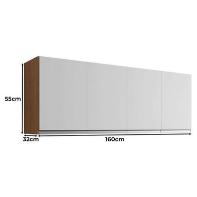 Balcão De Cozinha Com Tampo 160cm E Armário Aéreo Andreia Amêndoa Branco - Ajl