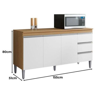 Balcão De Cozinha Com Tampo 160cm E Armário Aéreo Andreia Amêndoa Branco - Ajl