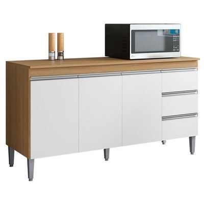 Balcão De Cozinha Ambiente Andréia Com Tampo 160cm Amêndoa Branco - Ajl