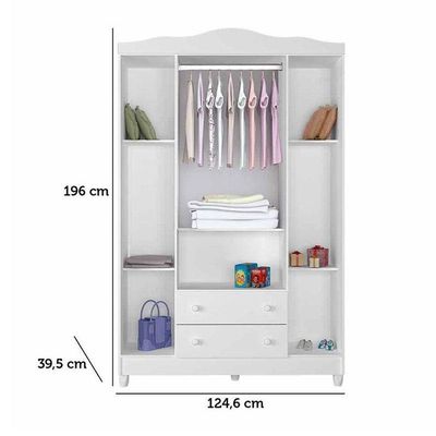 Guarda Roupa Infantil New Selena 4 Portas Branco Brilho - Carolina Móveis
