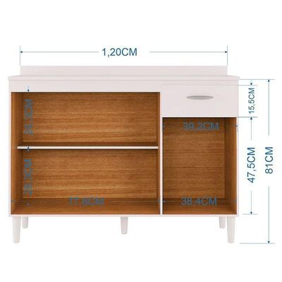 Balcão De Cozinha Com Tampo 120 Cm Branco Brilho - Poquema