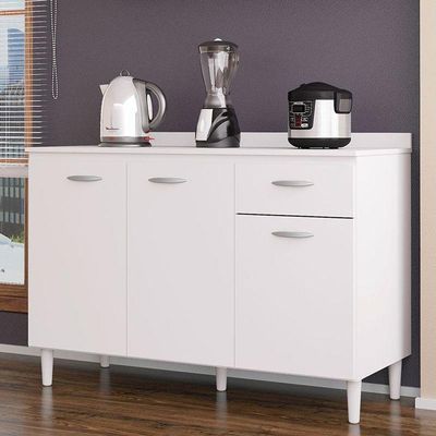 Balcão De Cozinha Com Tampo 120 Cm Branco Brilho - Poquema