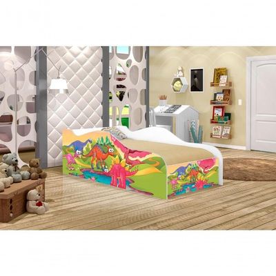 Cama Carro Fun Adesivada Planeta Dinossauro Solteiro