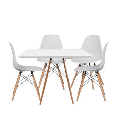 Jogo Sala Jantar Cozinha Mesa Eiffel Quadrada 80cm Branco Com 4 Cadeiras Eiffel Eames Branco