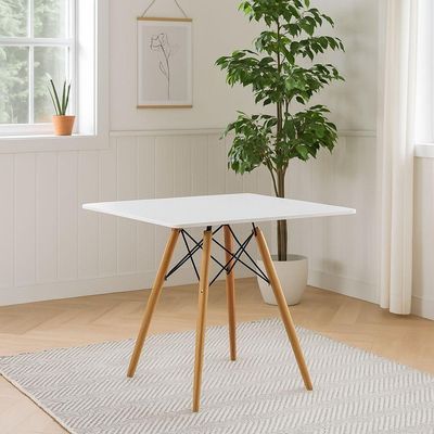 Jogo Sala Jantar Cozinha Mesa Eiffel Quadrada 80cm Branco Com 4 Cadeiras Eiffel Eames Branco