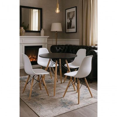 Jogo Mesa Eiffel Eames Moderna 80cm Preta Sala Jantar E 4 Cadeiras Eiffel Branca