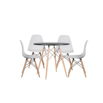Jogo Mesa Eiffel Eames Moderna 80cm Preta Sala Jantar E 4 Cadeiras Eiffel Branca