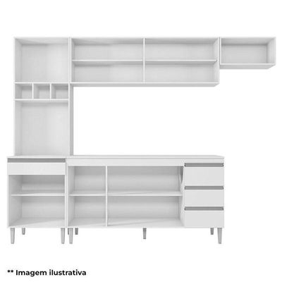 Cozinha Com Balcão E Tampo 150cm Ambiente Andréia Amêndoa Branco - Ajl