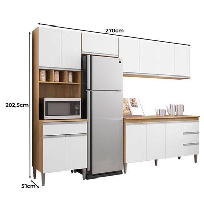 Cozinha Com Balcão E Tampo 150cm Ambiente Andréia Amêndoa Branco - Ajl