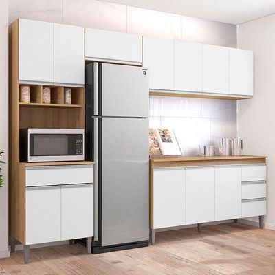 Cozinha Com Balcão E Tampo 150cm Ambiente Andréia Amêndoa Branco - Ajl