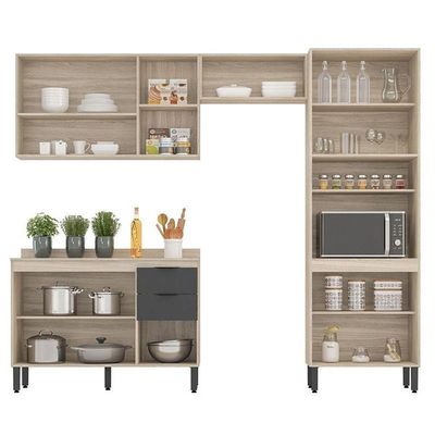 Cozinha Modulada Firenze Fi0002 Avena Grafito - Demóbile