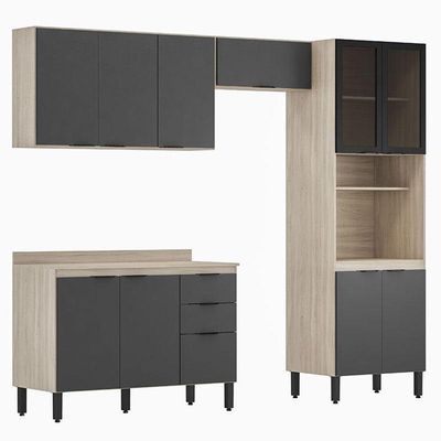 Cozinha Modulada Firenze Fi0002 Avena Grafito - Demóbile