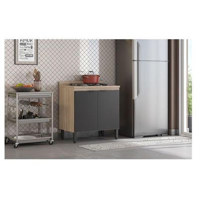 Balcão De Cozinha Firenze 2 Portas 80 Cm Avena Grafito - Demóbile