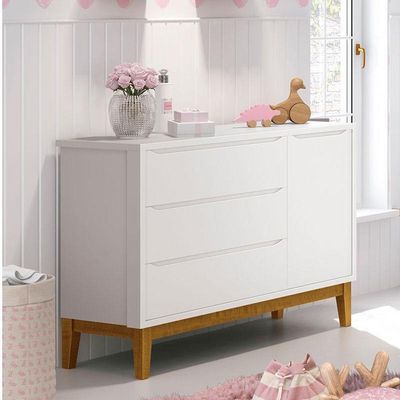 Cômoda Infantil New Classic Branco Com Pés Madeira ? Reller