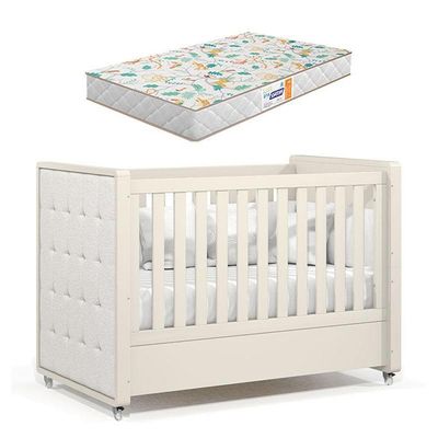 Berço Americano Tutto New Off White Com Capitonê New Boucle E Colchão Gazin - Matic
