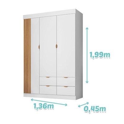 Guarda Roupa Infantil Ambiente Ayla 3 Portas Branco Acetinado - Phoenix