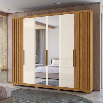 Guarda Roupa Casal Araguaia 6 Portas Freijó Off White Com Espelho - Moval