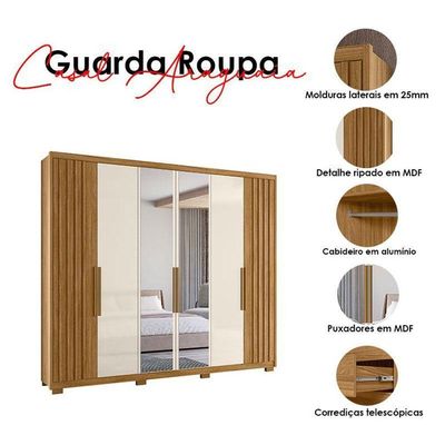 Guarda Roupa Casal Araguaia 6 Portas Freijó Off White Com Espelho - Moval