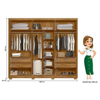 Guarda Roupa Casal Araguaia 6 Portas Freijó Off White Com Espelho - Moval