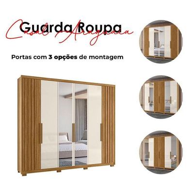 Guarda Roupa Casal Araguaia 6 Portas Freijó Off White Com Espelho - Moval