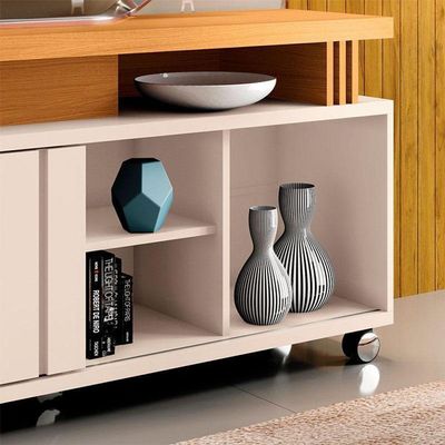 Rack Bancada Para Sala Ambiente Rivera 1.3 Off White Cinamomo – Hb Móveis