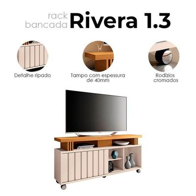 Rack Bancada Para Sala Ambiente Rivera 1.3 Off White Cinamomo – Hb Móveis