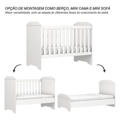 Berço Americano Mini Cama Mel Branco Brilho Com Colchão Ortobom - Carolina