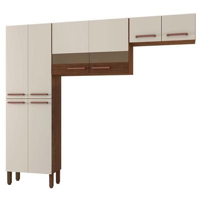 Kit Cozinha Ambiente Nala 3 Peças Nogueira Off White Ripado - Kits Paraná