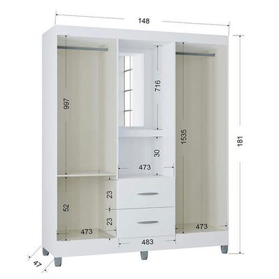 Guarda Roupa Solteiro Ambiente Cordoba 4 Portas Branco Brilho - Poquema