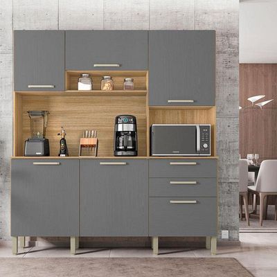 Cozinha Ferrara 6 Portas E 2 Gavetas Freijó Gris - Kits Paraná