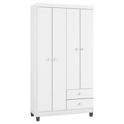 Berço Americano Mirelle E Guarda Roupa Ternura Baby 4 Portas Branco Brilho - Incorplac
