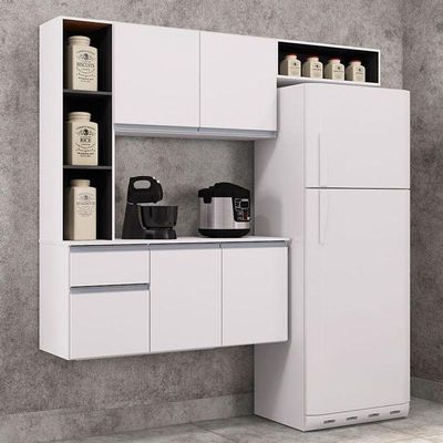 Cozinha Suspensa Com Balcão Mel 163 Cm Branco Preto – Poquema
