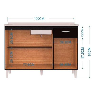 Balcão De Pia 120 Cm Preto – Poquema