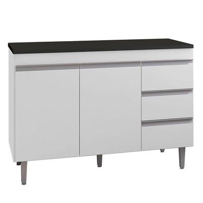 Balcão De Cozinha Andréia Branco Com Tampo 120 Cm Preto Fosco – Ajl