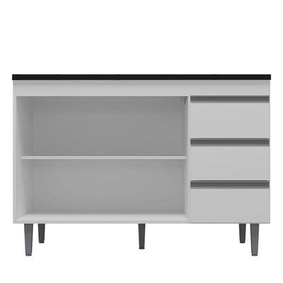 Balcão De Cozinha Andréia Branco Com Tampo 120 Cm Preto Fosco – Ajl