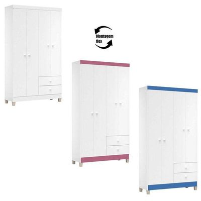 Berço Americano Mirelle Com Colchão Para Berço Americano E Guarda Roupa Ternura Baby 4 Portas Branco Flex - Incorplac
