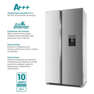 Geladeira 434L Philco Smart Cooling Side by Side PRF535ID 220V