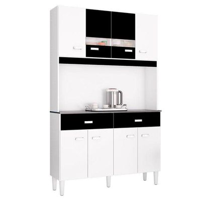 Cozinha Kit Manu 8 Portas Branco Preto - Poquema