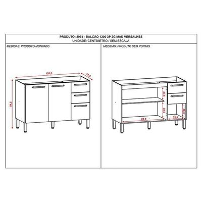 Balcão De Pia Mad Versalhes 120 Cm Nogueira Off White - Kits Paraná