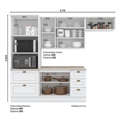 Cozinha Modulada Americana 4 Peças Branco Hp Com Tampo Calcare – Henn