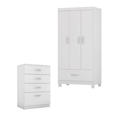 Cômoda Astral E Guarda Roupa Solteiro Prince Branco - Demóbile