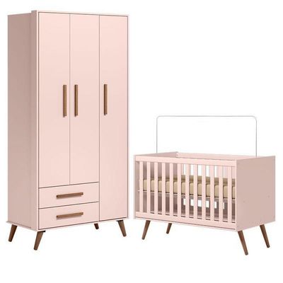 Berço Americano 3820 E Guarda Roupa Roupa 3830 Q Encanto Retrô Rosa - Qmovi