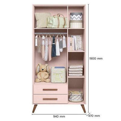 Berço Americano 3820 E Guarda Roupa Roupa 3830 Q Encanto Retrô Rosa - Qmovi