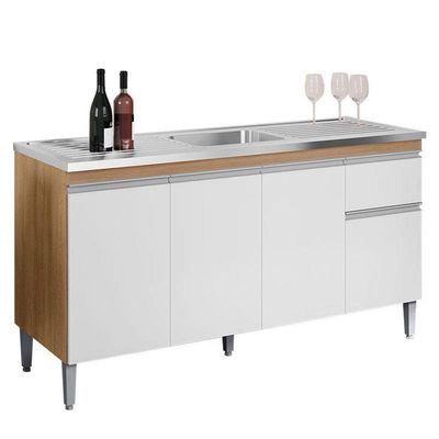 Balcão De Pia Ambiente Tatiane 145cm Amêndoa Branco - Ajl