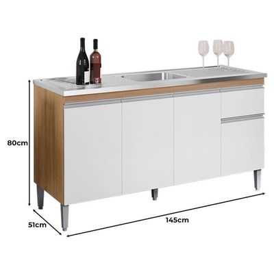 Balcão De Pia Ambiente Tatiane 145cm Amêndoa Branco - Ajl