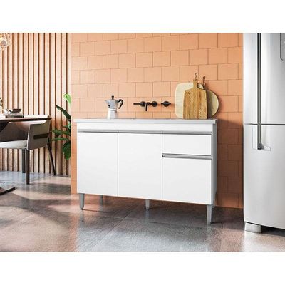 Balcão De Pia Tatiane 120 Cm Branco Brilho - Ajl