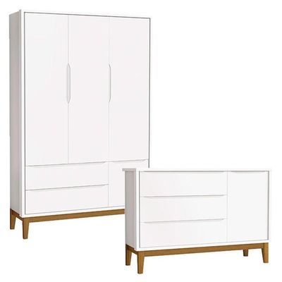 Cômoda Infantil E Guarda Roupa 3 Portas New Classic Branco Com Pés Madeira ? Reller