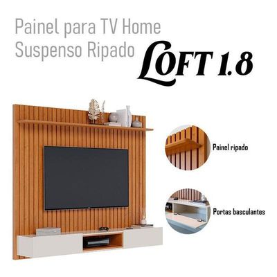 Painel Para Tv Home Suspenso Ripado Ambiente Loft 1.8 Nature Off White - Imcal