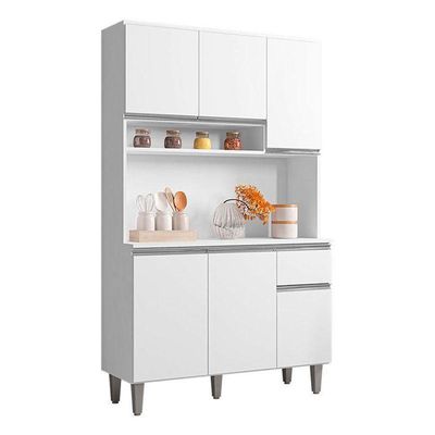 Balcão De Pia Tatiane 120 Cm E Armário Cozinha Kit Márcia Ambiente Branco Brilho - Ajl