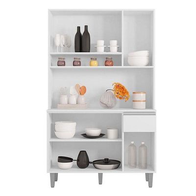 Balcão De Pia Tatiane 120 Cm E Armário Cozinha Kit Márcia Branco Brilho - Ajl